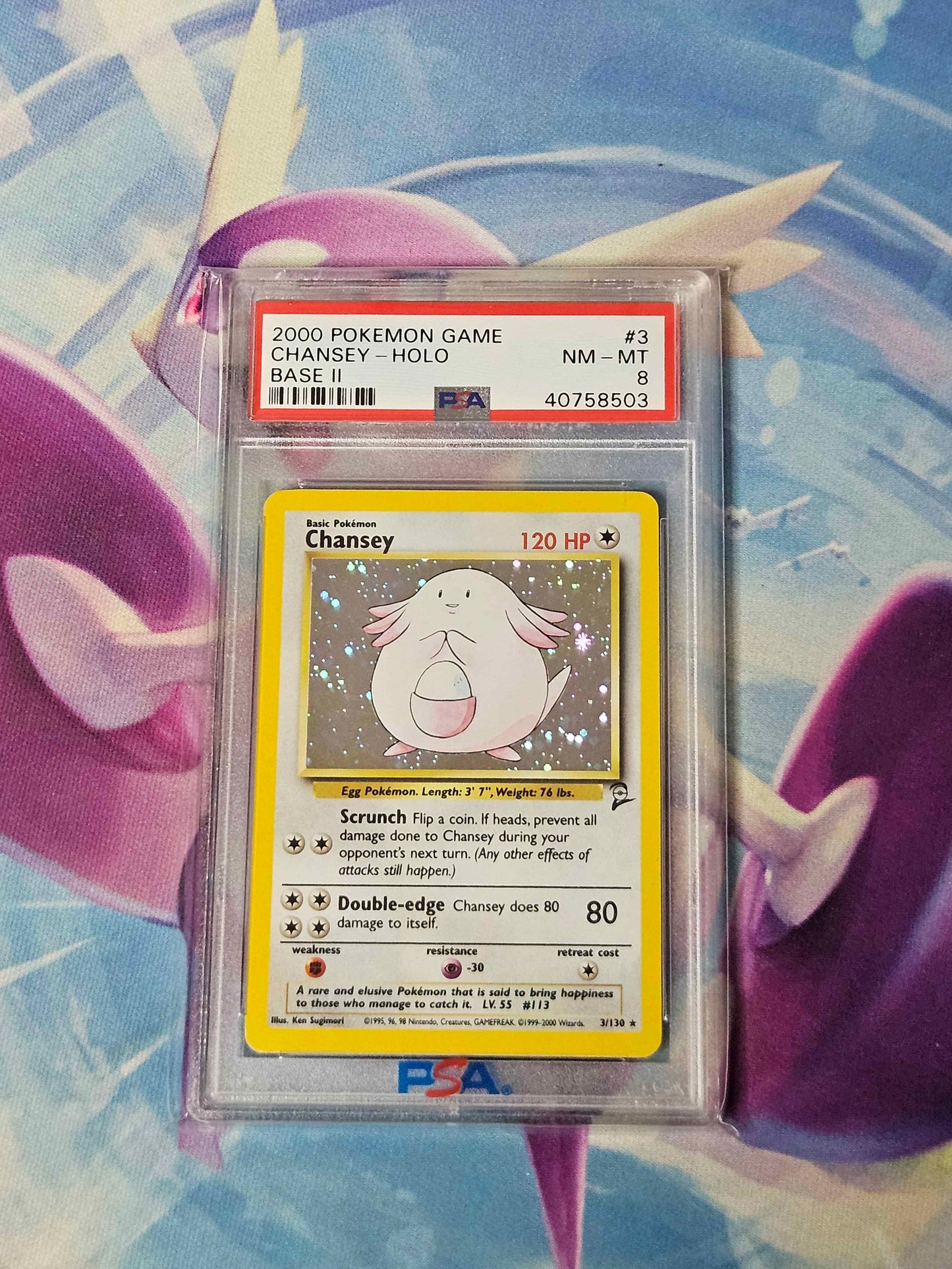 Chansey - 3/130 - Base set 2 Holo PSA 8