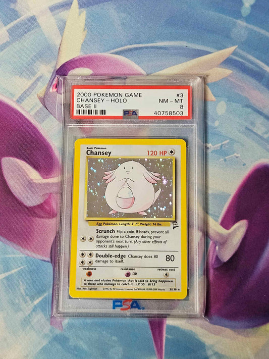Chansey - 3/130 - Base set 2 Holo PSA 8